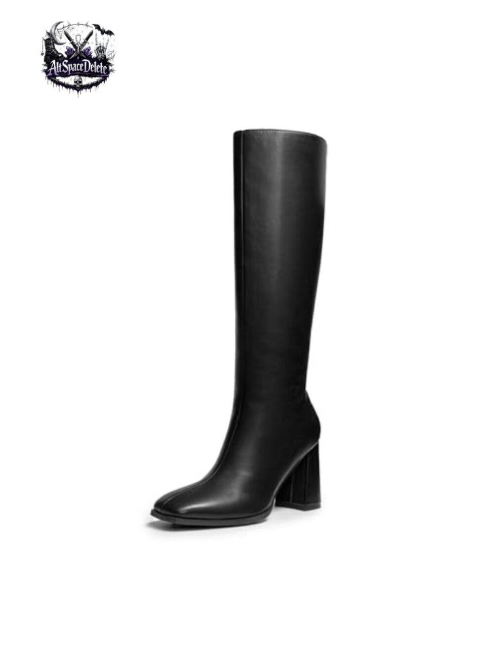 Women's Faux Leather Knee High Square Toe Heel Boots Side Zip Tall Chunky